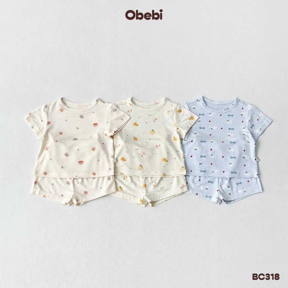 Bộ Cộc Mùa Hè Vải Mềm Mát In Họa Tiết Nhân Vật Obebi Cho Bé Trai Bé Gái Từ 6- 22kg BC318