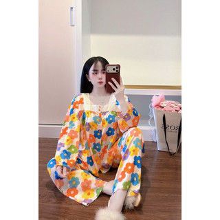 Tole tay dài cổ vuông ren mềm tiểu thư mặc nhà dành cho nữ