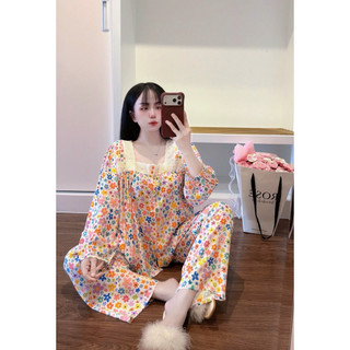 Tole tay dài cổ vuông ren mềm tiểu thư mặc nhà dành cho nữ