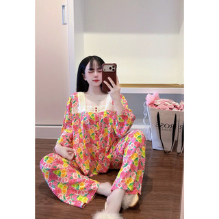 Tole tay dài cổ vuông ren mềm tiểu thư mặc nhà dành cho nữ