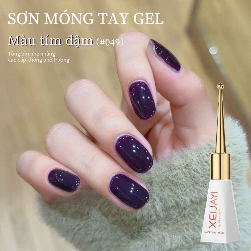 XEIJAYI 10ml - Sơn móng tay dạng gel màu tím đậm, bền màu và rực rỡ, thích hợp cho salon và tự sơn móng tay tại nhà.