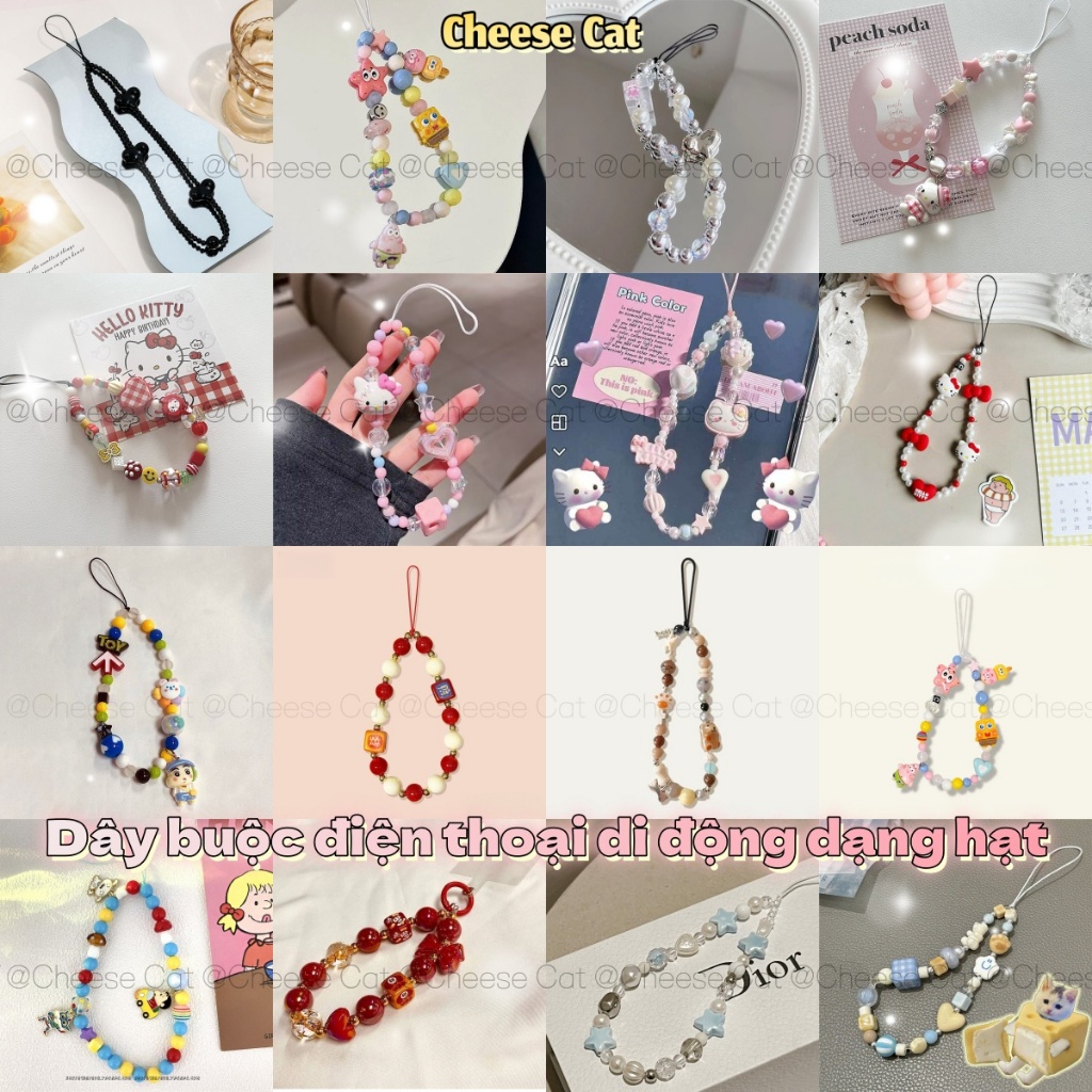 Dây chuyền may mắn trang trí màu đỏ năm mới Dây buộc điện thoại chống thất lạc Dây buộc mèo hoạt hình dễ thương