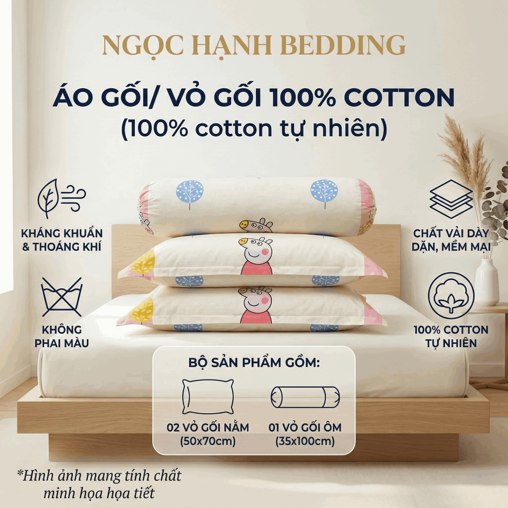 Áo Gối Nằm, Áo Gối Ôm COTTON 100% thoáng mát, mềm mại, thấm hút mồ hôi tốt - Ngọc Hạnh Bedding