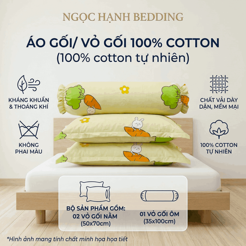 Áo Gối Nằm, Áo Gối Ôm COTTON 100% thoáng mát, mềm mại, thấm hút mồ hôi tốt - Ngọc Hạnh Bedding
