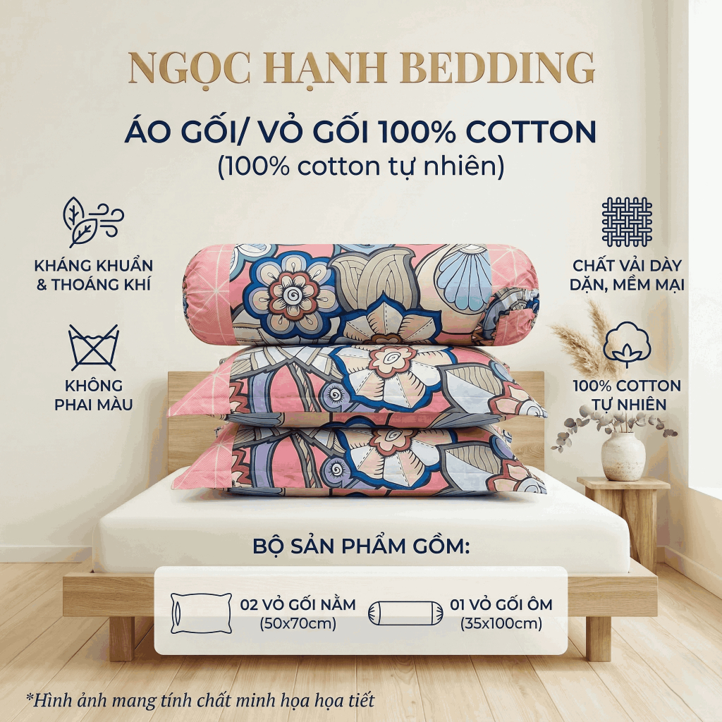 Áo Gối Nằm, Áo Gối Ôm COTTON 100% thoáng mát, mềm mại, thấm hút mồ hôi tốt - Ngọc Hạnh Bedding