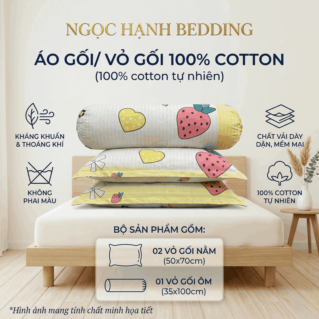 Áo Gối Nằm, Áo Gối Ôm COTTON 100% thoáng mát, mềm mại, thấm hút mồ hôi tốt - Ngọc Hạnh Bedding