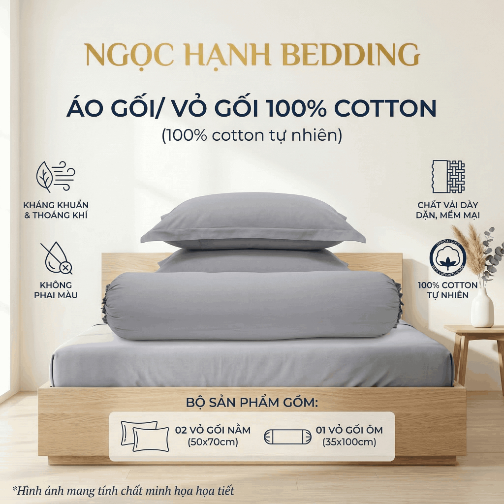 Áo Gối Nằm, Áo Gối Ôm COTTON 100% thoáng mát, mềm mại, thấm hút mồ hôi tốt - Ngọc Hạnh Bedding