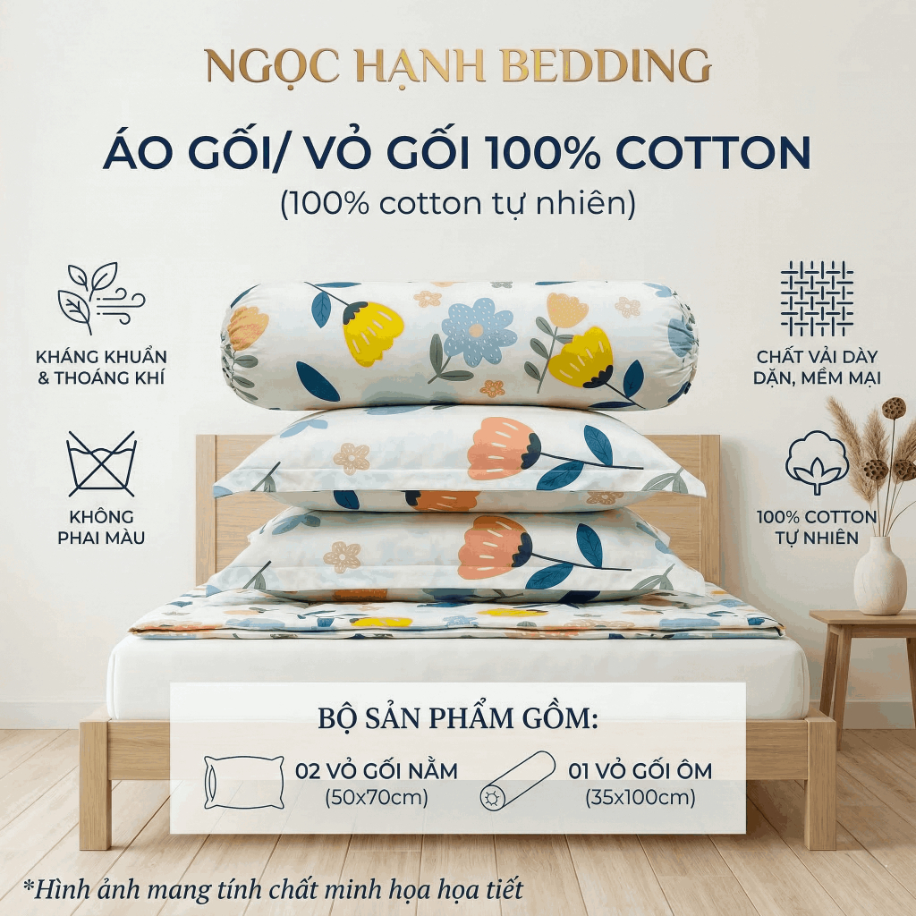 Áo Gối Nằm, Áo Gối Ôm COTTON 100% thoáng mát, mềm mại, thấm hút mồ hôi tốt - Ngọc Hạnh Bedding