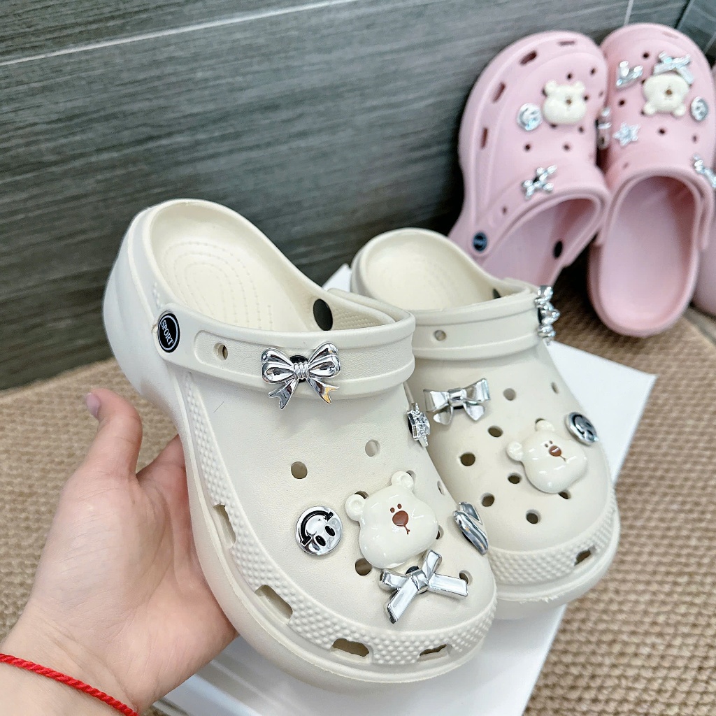 Dép sục nữ đế cao, mềm đi êm chân đính kèm charm siêu xinh