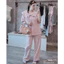 Bộ ngủ pyjama kitty cổ sen kẻ hồng chấm bi