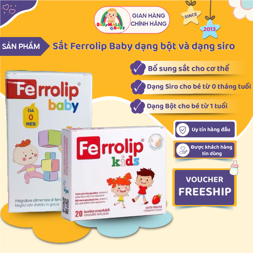 Sắt Hữu Cơ FERROLIP KIDS Bổ Sung Sắt Cho Bé - Dạng Bột Dành Cho Bé Từ 1 Tuổi và Dạng Lỏng Cho Bé 0M+