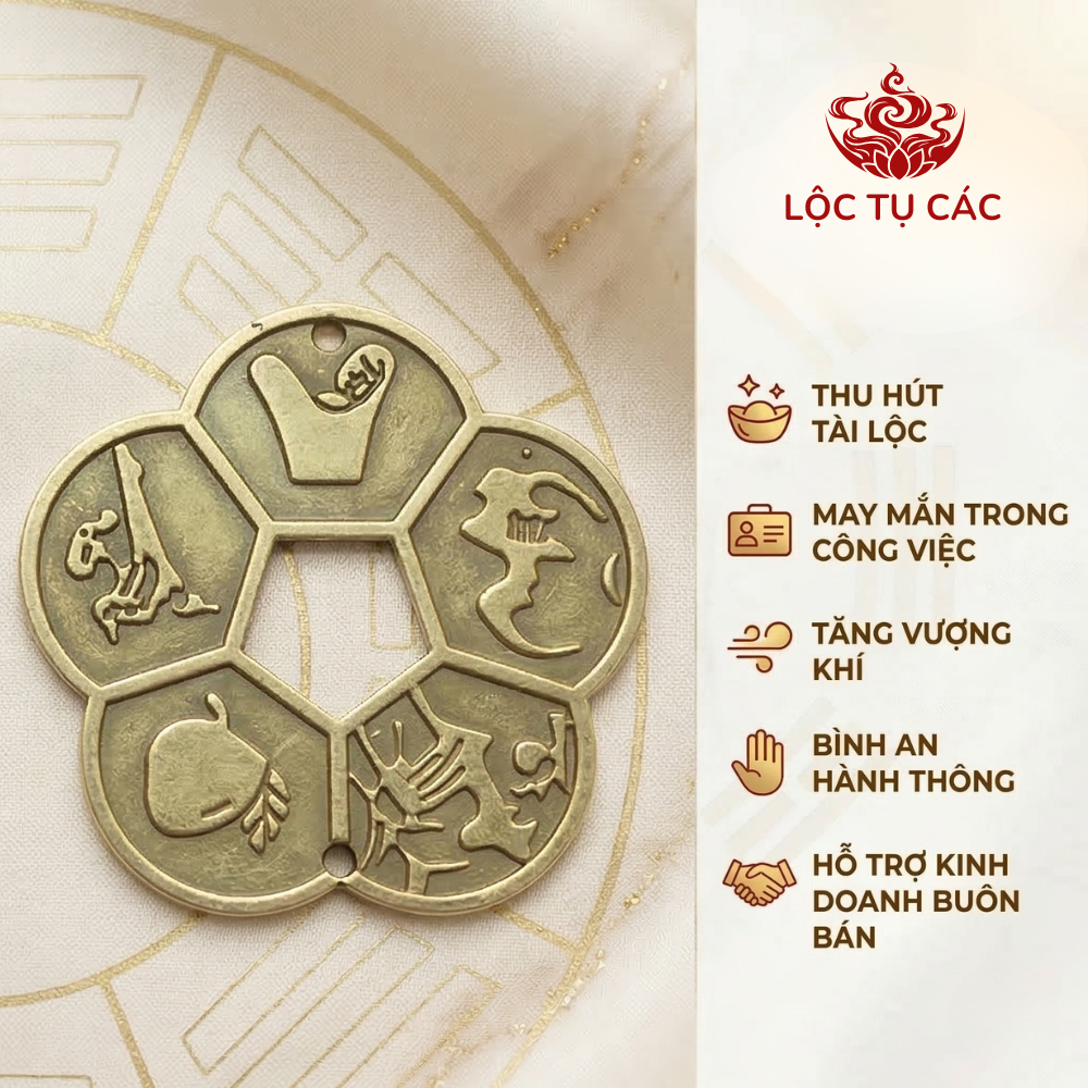 Xu hoa mai, đồng xu cổ Lộc Tụ Các phong thủy chiêu tài lộc hanh thông thuận lợi (ĐÃ THỈNH, TẶNG KÈM TÚI LỘC)