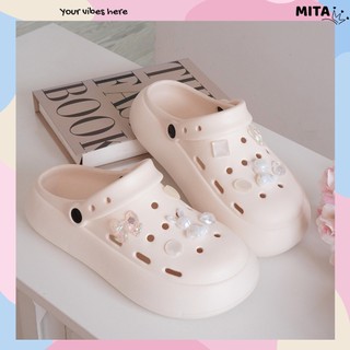 Dép sục nữ đế cao 4cm basic kèm charm Gấu thỏ trong kiểu sandal quai hậu dễ thương CSM-58 Mita