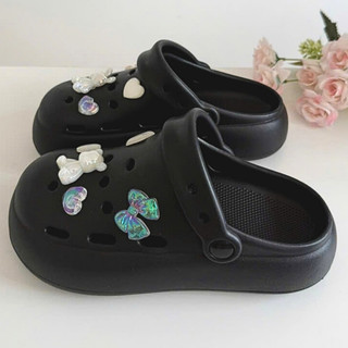 Dép sục nữ đế cao 4cm basic kèm charm Gấu thỏ trong kiểu sandal quai hậu dễ thương CSM-58 Mita