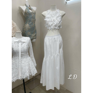 [ẢNH THẬT] SET THÔ ÁO YẾM GẮN HOA CVAY XOÈ DÀI STAYGH