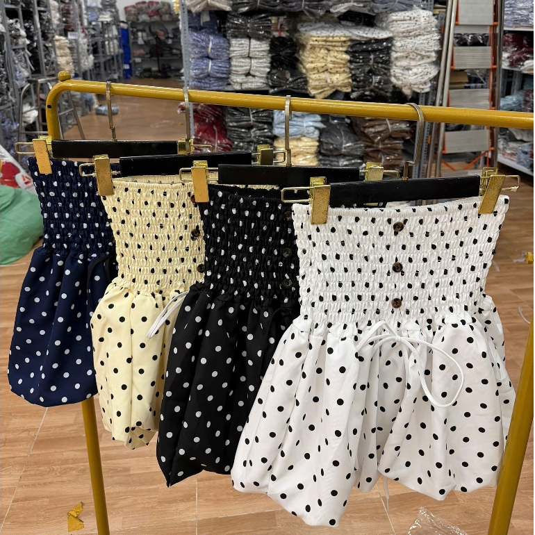 Áo Cúp Ngực Nữ BABEE Đính Nút Cột Nơ Dáng Xòe Lưng Chun Họa Tiết Chấm Bi Dễ Thương Quyến Rũ Gợi Cảm