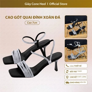 Dép Cao Gót Quai Đính Xoàn Đá 7cm Cone Heel – Hàng Thiết Kế Cao Cấp, Siêu Tôn Chân, Sang Trọng