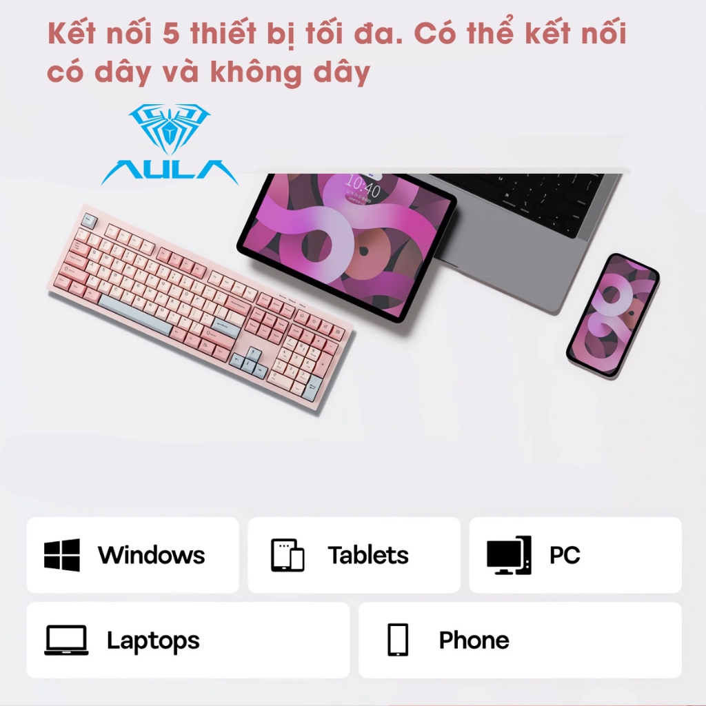 Bàn phím giả cơ silent AULA S102 S102PRO 3 mode kết nối, có màn hình hiển thị, LED RGB bắt mắt phù hợp cho làm văn phòng | BigBuy360 - bigbuy360.vn