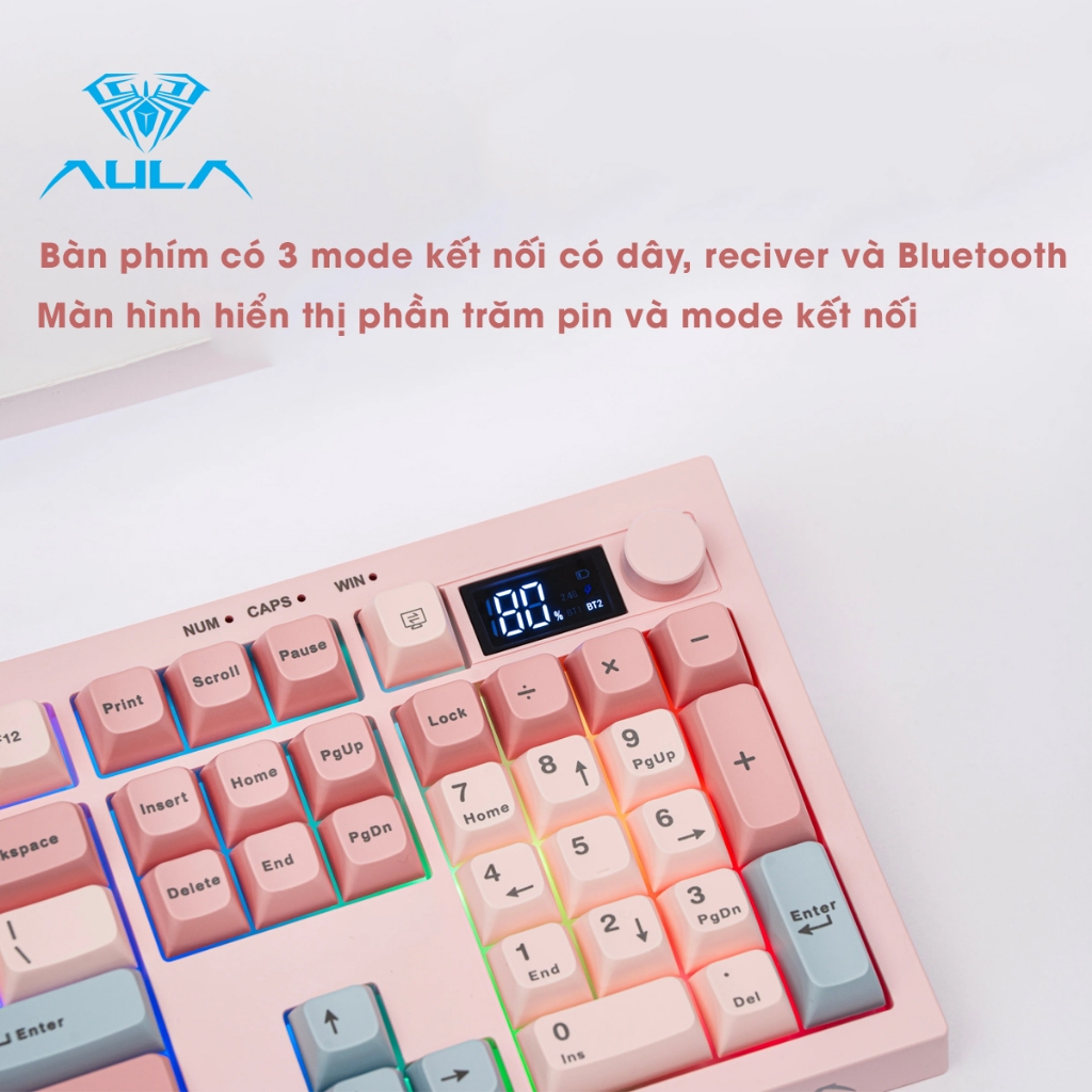 Bàn phím giả cơ silent AULA S102 S102PRO 3 mode kết nối, có màn hình hiển thị, LED RGB bắt mắt phù hợp cho làm văn phòng | BigBuy360 - bigbuy360.vn