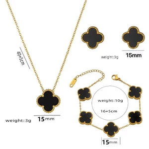 Combo Vòng Tay + Dây Chuyền + Bông Tai Cỏ 4 Lá 15mm- Thiết Kế Trendy, Tinh Tế và May Mắn - MC668