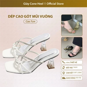 Dép Cao Gót Mũi Vuông 7cm Quai Xoắn Mix Đá Cone Heel – Gót Mika Sang Chảnh, Siêu Tôn Chân