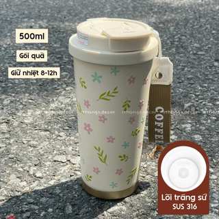 Bình Giữ Nhiệt Tráng Sứ 530ml, Bình Nước Xinh Xắn Mang Đi Học, Đi Làm - Giữ Nhiệt 8-12h