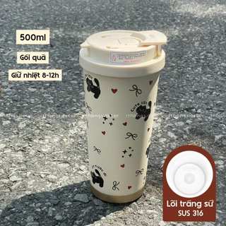 Bình Giữ Nhiệt Tráng Sứ 530ml, Bình Nước Xinh Xắn Mang Đi Học, Đi Làm - Giữ Nhiệt 8-12h