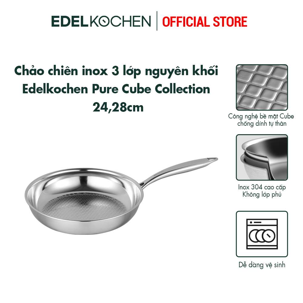 Chảo chiên inox 3 lớp nguyên khối Edelkochen Pure Cube Collection 24 ...
