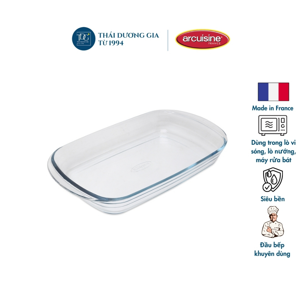 Khay nướng nồi chiên không dầu chữ nhật thủy tinh cao cấp Arcuisine 01015 35x23cm Thái Dương Gia