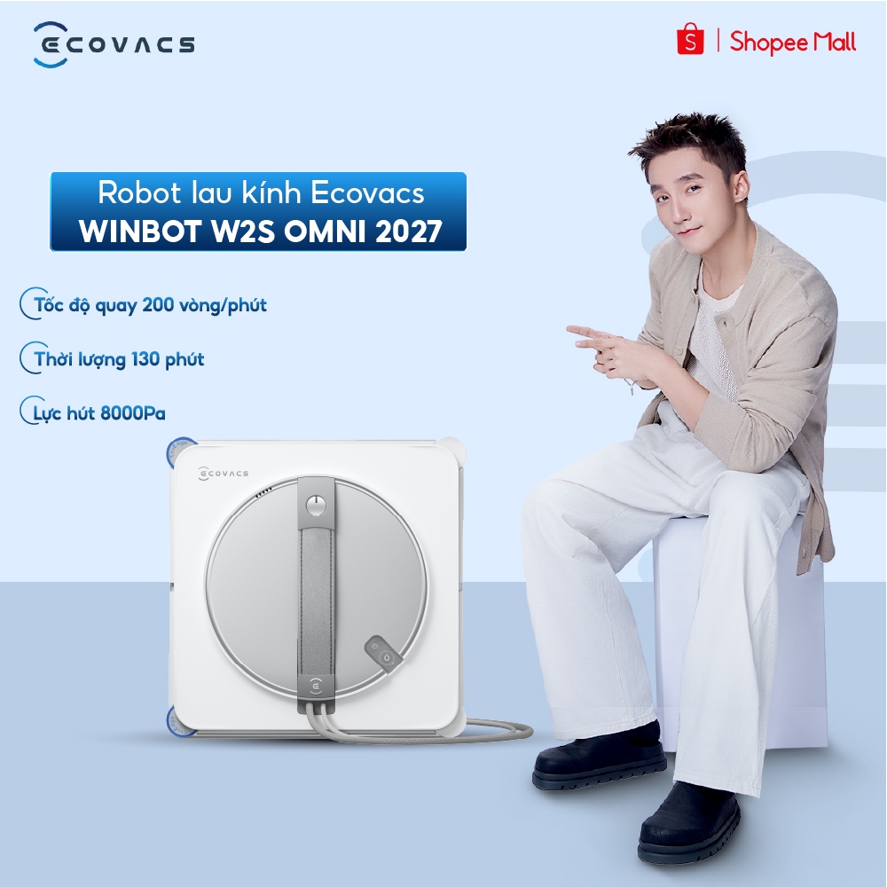 Robot lau kính Ecovacs Winbot W2S Omni 2027 - Trạm đa năng - Chống rơi an  toàn