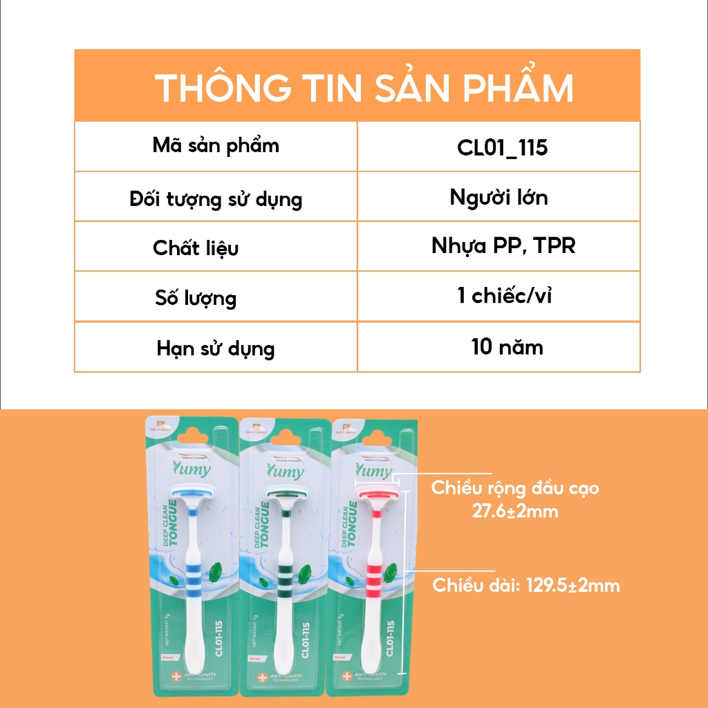 Combo 4 Cạo lưỡi YUMY nhựa kép, dụng cụ vệ sinh lưỡi ngăn mùi, giảm hôi miệng an toàn (CL01_115)