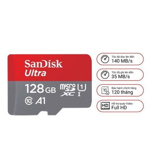 Thẻ nhớ MicroSDXC SanDisk Ultra A1 128GB 800x U1 đọc 140MB/s, ghi 35MB/s hỗ trợ video 2K (Đỏ)