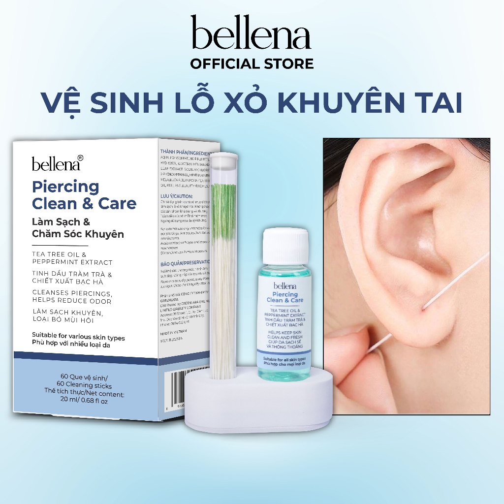 Vệ sinh lỗ xỏ khuyên tai đồ vệ sinh lỗ tai Bellena Piercing Clean & Care