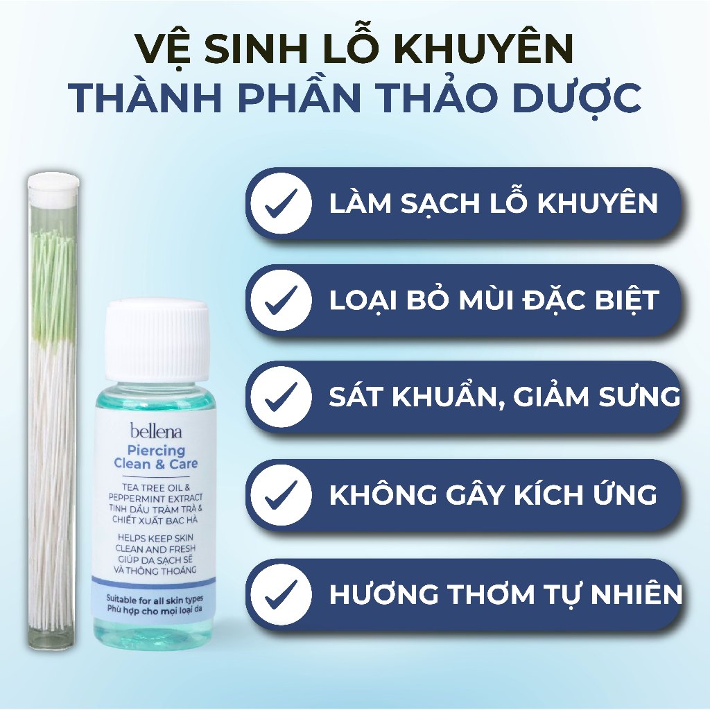 Vệ sinh lỗ xỏ khuyên tai đồ vệ sinh lỗ tai Bellena Piercing Clean & Care