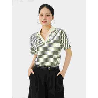 Áo thun polo nữ YODY kẻ dáng suông cổ chữ V thun mềm mại WCPO25A444