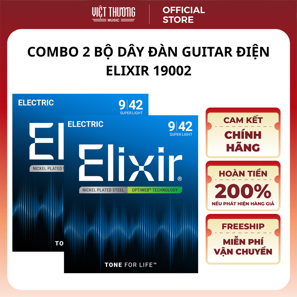 Combo 2 Bộ Dây Đàn Guitar Điện Chính Hãng Elixir Nickel Plated Steel ...