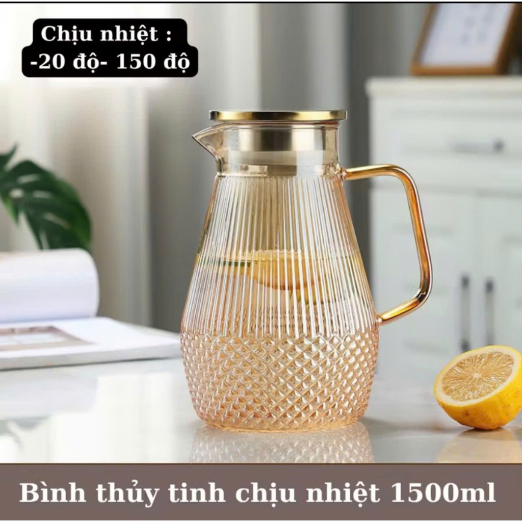 [Taca] Bộ Bình Cốc Thủy Tinh Cao Cấp Sang Trọng Dung Tích 1500ml và 16 cốc có quai 250ml