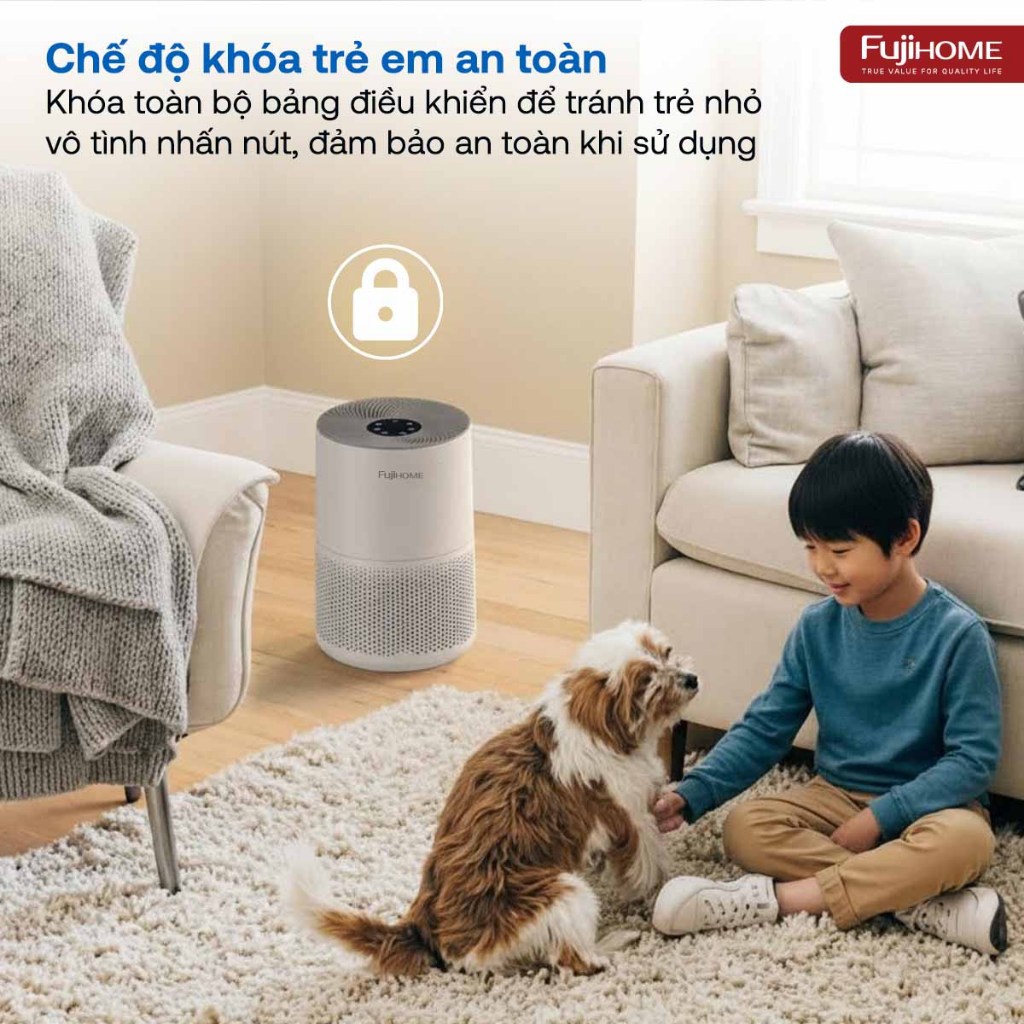 Máy lọc không khí nhỏ gọn thông minh HEPA H13 Nhập Khẩu FUJIHOME AP5COMPACT, máy lọc bụi khử mùi tốt