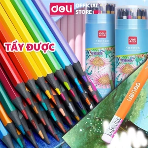 Bút Chì Màu Xóa Được Dạng Cốc/Lon Deli - Màu Chì Học Sinh Chì Đen Cao Cấp Lõi Chì Dày Màu Tươi