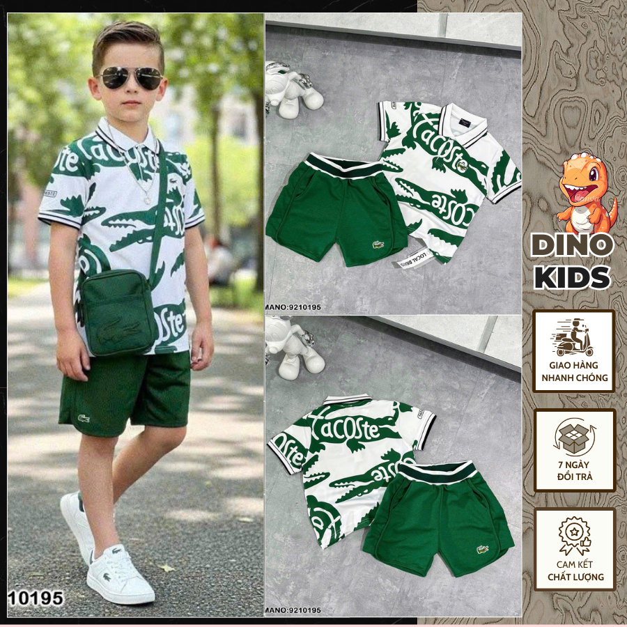 Bộ quần áo ngắn tay cho bé trai có cổ in hình nhiều cá sấu hàng siêu đẹp-Bộ hè nam cho bé nhiều hình hàng mới cao cấp
