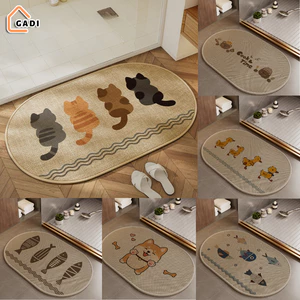 Thảm Chân Chống Trơn Trượt Nhà Tắm, Vải Lanh Dệt Cao Cấp Họa Tiết Dễ Thương Thấm Hút Nhanh Chóng