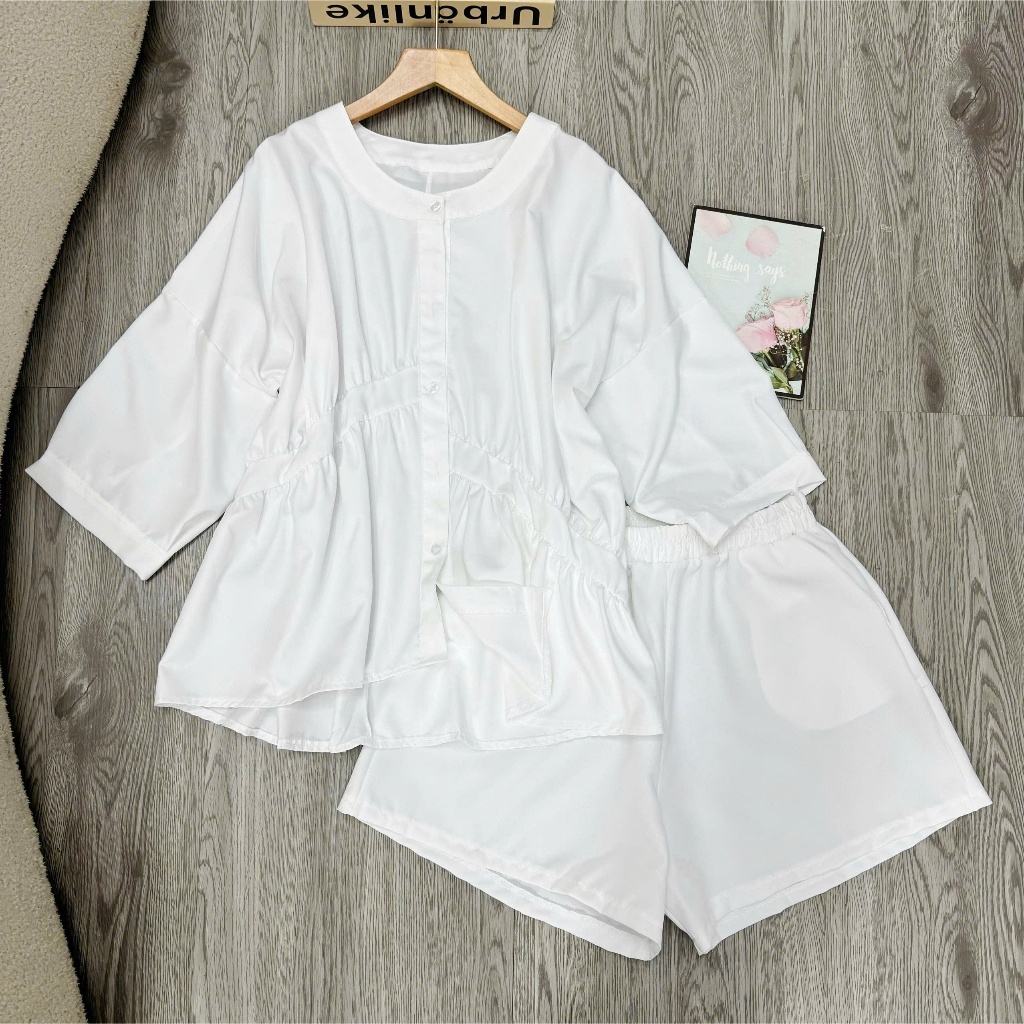 Set Áo Thun Cổ Tàu Bigsize Nữ  Tay Lửng Kèm Quần Đùi Lưng Cao Thoải Mái A293+Q500