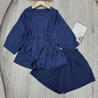 Set Bigsize nữ áo tay lỡ, dáng rộng phối quần short cạp chun, chất liệu mềm mịn thoáng mát -A293+Q500