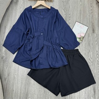Set Bigsize nữ áo tay lỡ, dáng rộng phối quần short cạp chun, chất liệu mềm mịn thoáng mát -A293+Q500