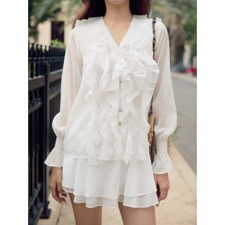 Áo Nữ Romantic Ruffle Blouse, Chất Vải Tằm Ánh Thoải Mái,WKI062, SOME HOW STORE