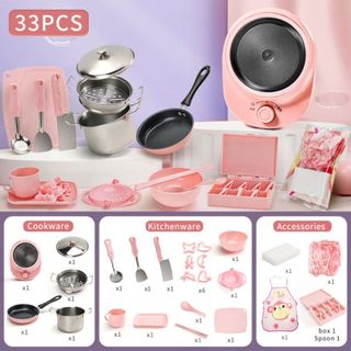 Bộ đồ chơi nhà bếp mini bản ĐẶC BIỆT CAO CẤP có bếp điện sử dụng nấu chín đồ ăn và dụng cụ nấu ăn như thật HT Toys