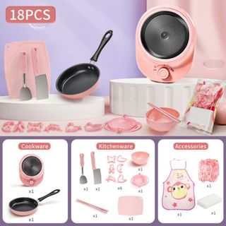 Bộ đồ chơi nhà bếp mini bản ĐẶC BIỆT CAO CẤP có bếp điện sử dụng nấu chín đồ ăn và dụng cụ nấu ăn như thật HT Toys