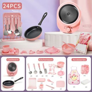 Bộ đồ chơi nhà bếp mini bản ĐẶC BIỆT CAO CẤP có bếp điện sử dụng nấu chín đồ ăn và dụng cụ nấu ăn như thật HT Toys