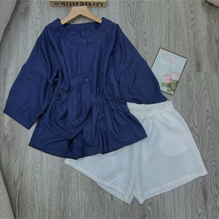 Set Bigsize nữ áo tay lỡ, dáng rộng phối quần short cạp chun, chất liệu mềm mịn thoáng mát -A293+Q500