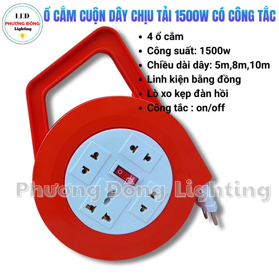 Ổ Cắm Cuộn Dây 1500W 4 Ổ Cắm Đa Năng Có Công Tắc – Dây Điện Cuộn Tròn Tiện Lợi  An Toàn